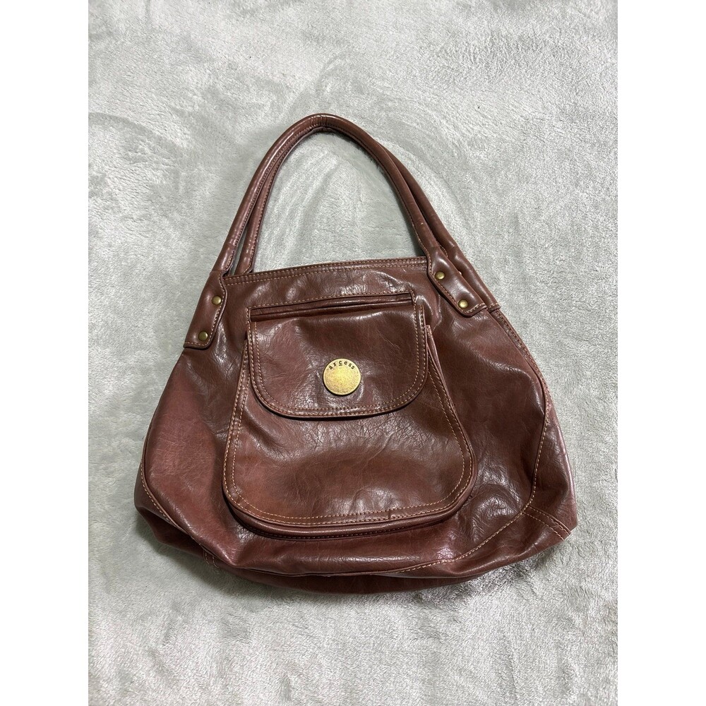 Axcess brown faux leather hobo shoulder bag purse hippie travel classic Y2K